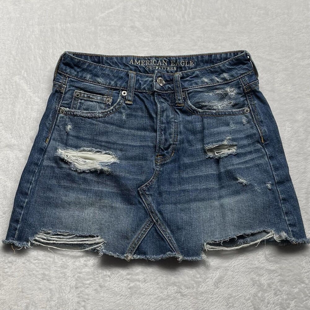 American Eagle Outfitters Denim Jean Mini Skirt Womens Button Fly Sz 0